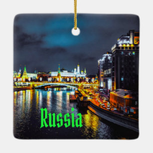 Russia or Russian Federation Moscow At Night Ceramic Ornament