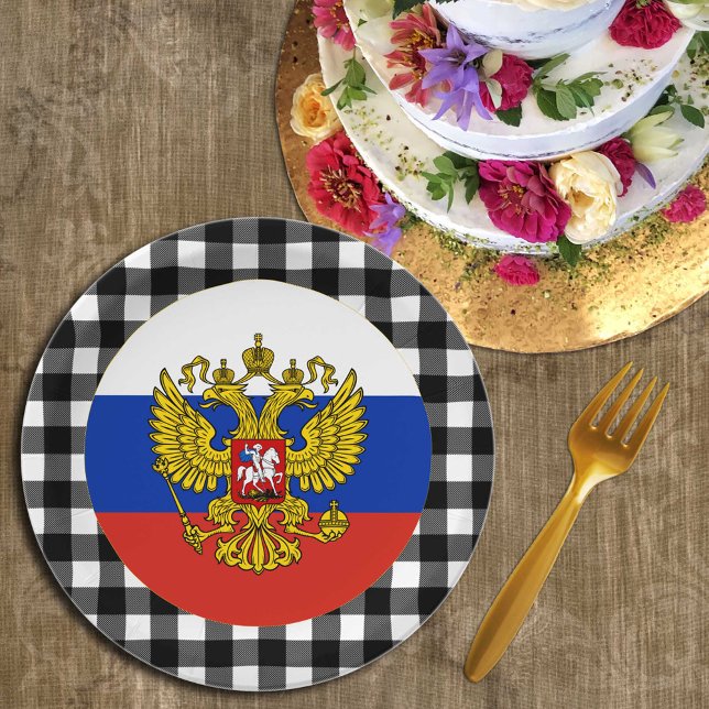 Russia Plate, buffalo plaid & Russian Flag Paper Plate (Creator Uploaded)