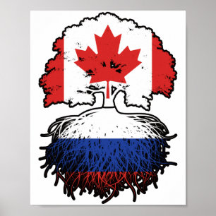Russia Russian Canadian Canada Tree Roots Flag Poster