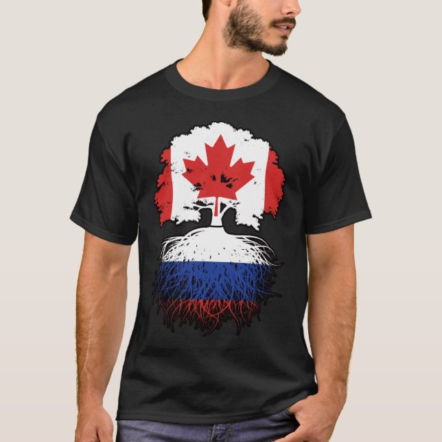 Russia Russian Canadian Canada Tree Roots Flag T-Shirt (Front)