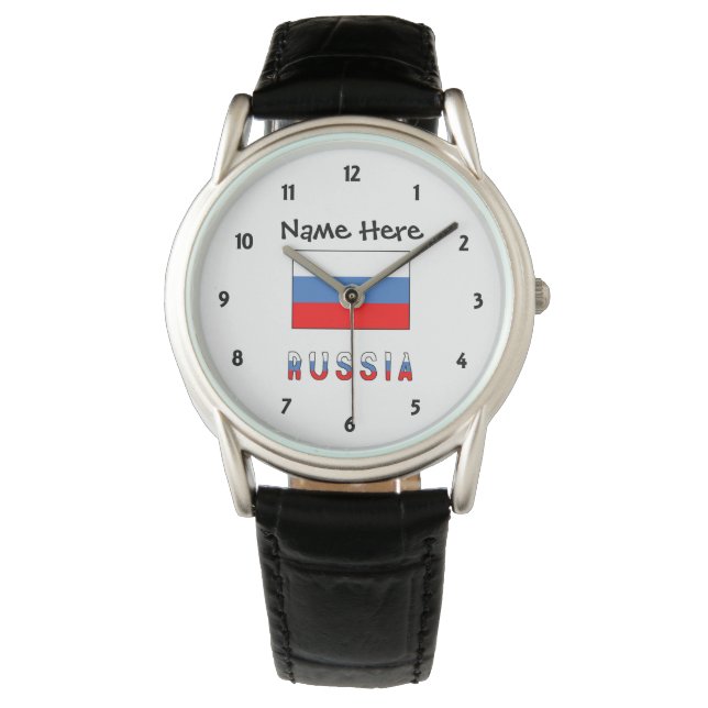 Russia Russian Flag Black Personalisation  Watch (Front)