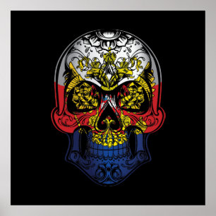 Russia  Skull And Roses Flag Poster