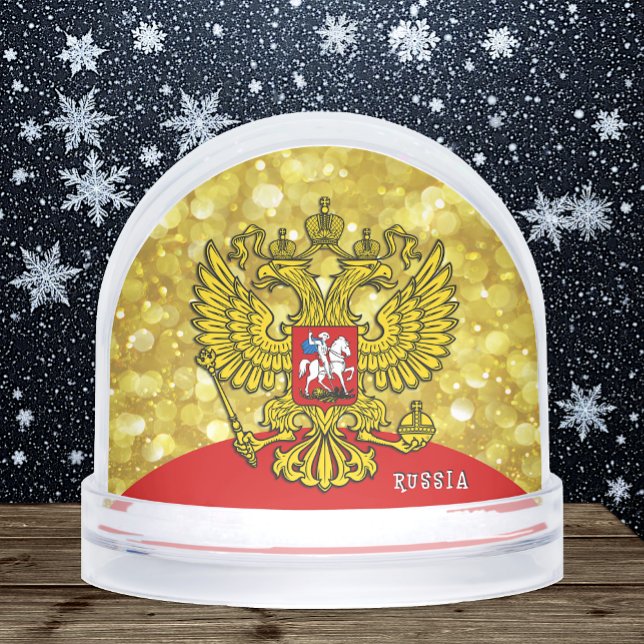 Russia Snow Globe, Russian Flag / Golden Eagle Snowglobe (Russia Snow Globe / Golden Glitter & Snow)