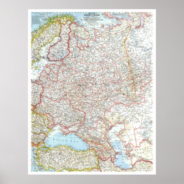 " Russia (Western Soviet Union): 1959 Detailed MAP Poster (Front)