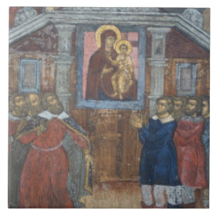Russia, Yaroslavl, fresco in Cathedral of St. Tile