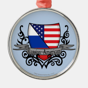 Russian-American Shield Flag Metal Ornament