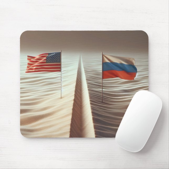 Russian And American Flag In Sand Mouse Pad (With Mouse)