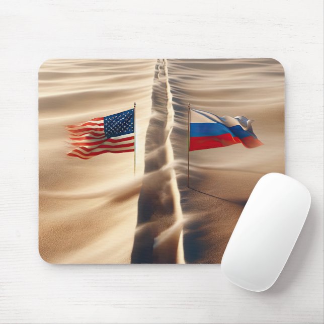 Russian And American Flag In Windblown Sand Mouse Pad (With Mouse)