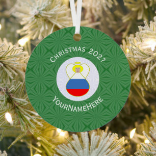 Russian Angel Christmas Flag Personalised Metal Tree Decoration
