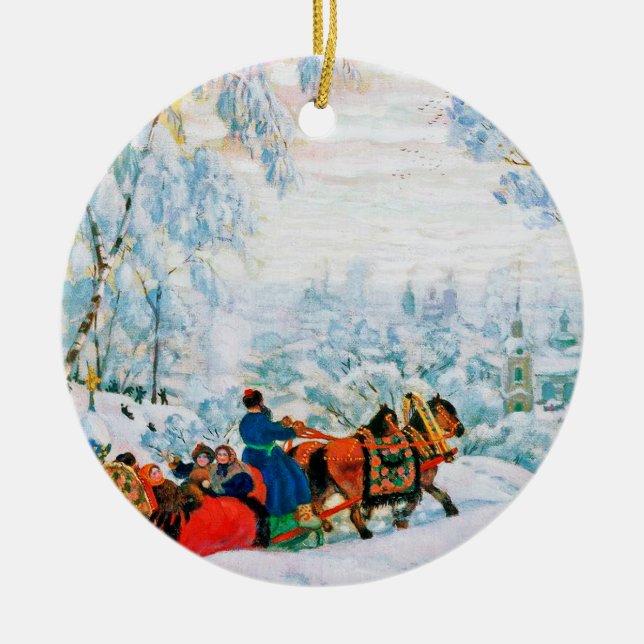 Russian Art Custom Christmas Gift Ceramic Ornament (Front)