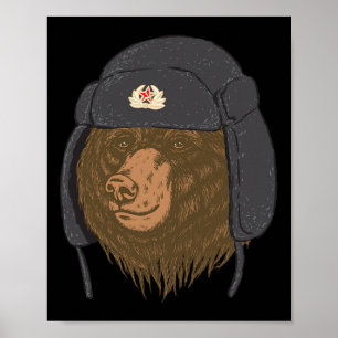 Russian Bear Fur Hat - Ushanka Chapka Ussr Russia Poster