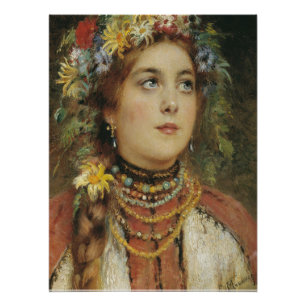 Russian Beauty in Summer Garland Glossy Poster
