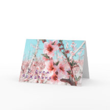 Russian Birthday card with Pink Peach Flowers