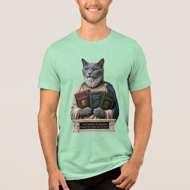 Russian Blue Aristotle Cat Tri-Blend Shirt (Front)