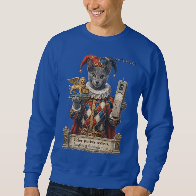 Russian Blue Arlequin Cat Sweatshirt (Front)