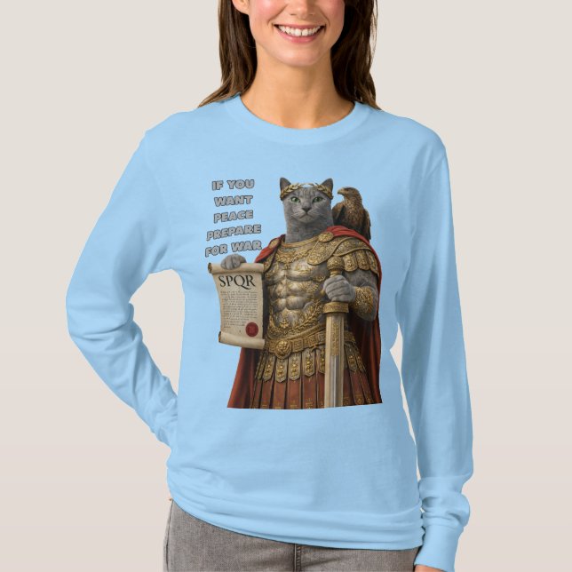 Russian Blue Caesar Cat T-Shirt (Front)