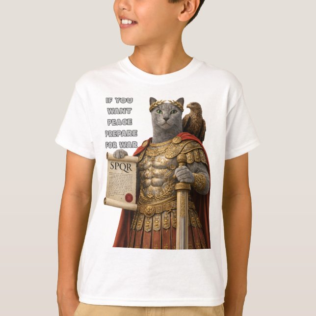 Russian Blue Caesar Cat T-Shirt (Front)