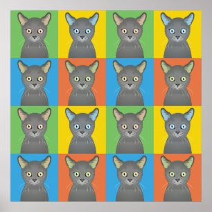 Russian Blue Cat Cartoon Pop-Art Poster
