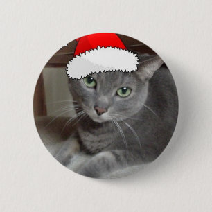 Russian Blue Cat Christmas 6 Cm Round Badge