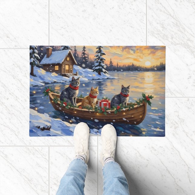 Russian Blue Cat Christmas Boat Holiday Doormat (Indoor)