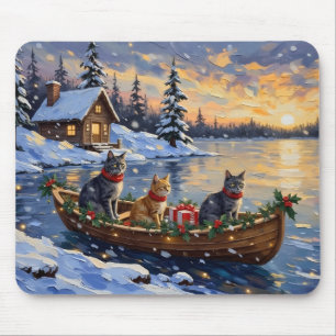 Russian Blue Cat Christmas Boat Holiday Mouse Pad