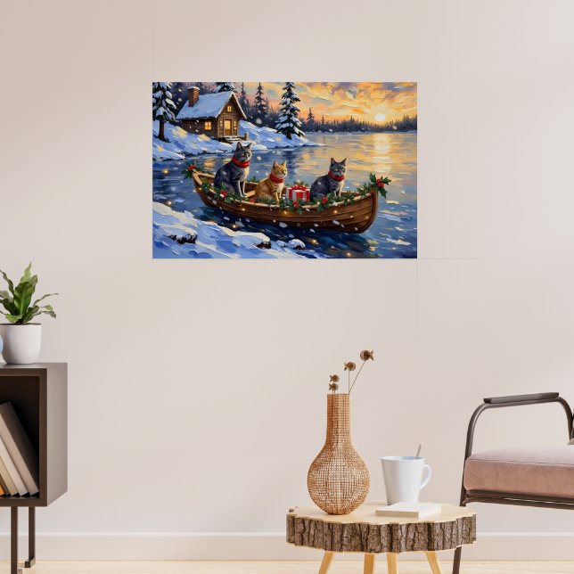 Russian Blue Cat Christmas Boat Holiday Poster (Living Room 3)