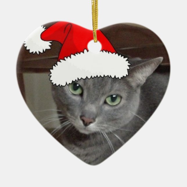 Russian Blue Cat Christmas Ceramic Ornament (Front)