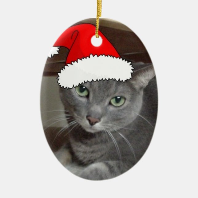 Russian Blue Cat Christmas Ceramic Ornament (Front)
