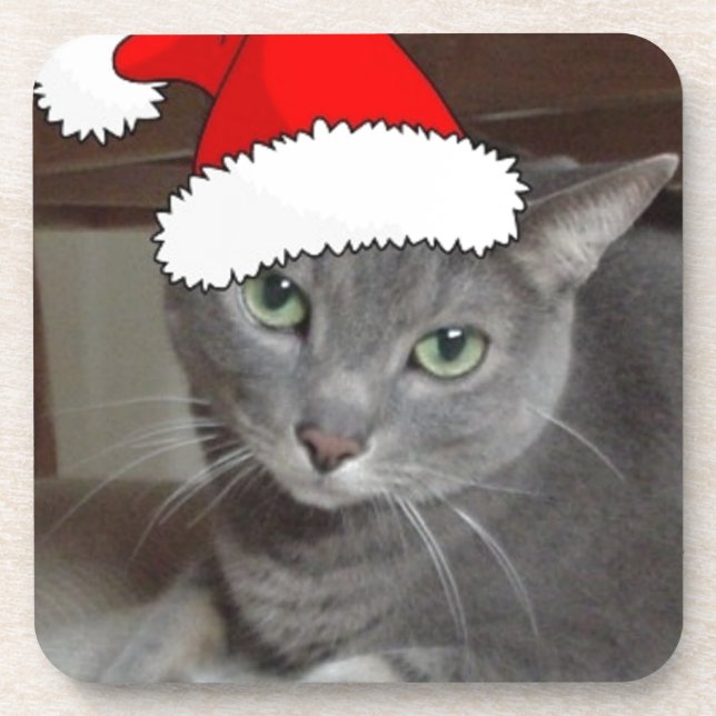 Russian Blue Cat Christmas Coaster (Front)