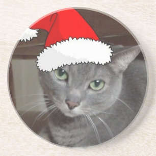 Russian Blue Cat Christmas Coaster