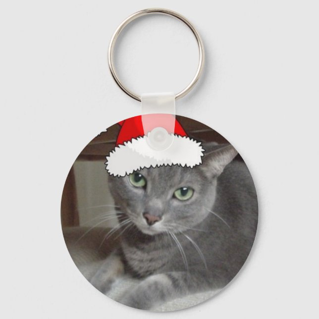Russian Blue Cat Christmas Key Ring (Front)