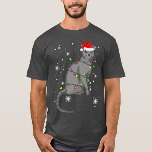 Russian Blue Cat Christmas Lights Christmas Cat Sa T-Shirt