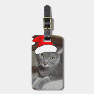 Russian Blue Cat Christmas Luggage Tag