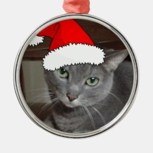 Russian Blue Cat Christmas Metal Ornament