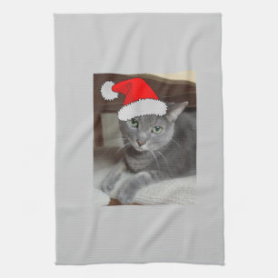 Russian Blue Cat Christmas Tea Towel