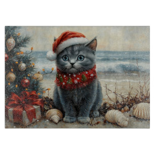 Russian Blue Cat Christmas Vintage Beach  Cutting Board