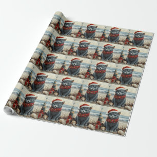 Russian Blue Cat Christmas Vintage Beach Wrapping Paper