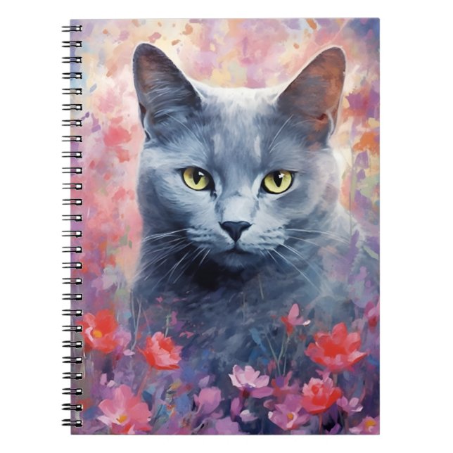 Russian Blue cat colourful watercolor artwork Notebook (Front)