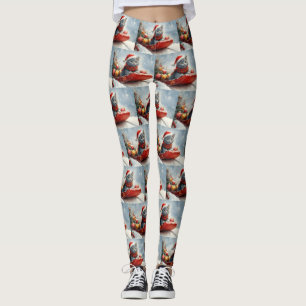 Russian Blue Cat in Sledge Let it Snow Christmas Leggings