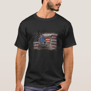 Russian Blue Cat July 4Th Retro USA American Flag T-Shirt