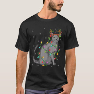 Russian Blue Cat Lighting Reindeer Russian Blue Ch T-Shirt
