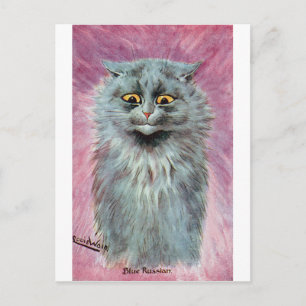 Russian Blue Cat, Louis Wain Postcard