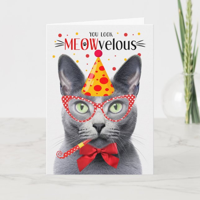 Russian Blue Cat MEOWvelous Birthday Card (Front)