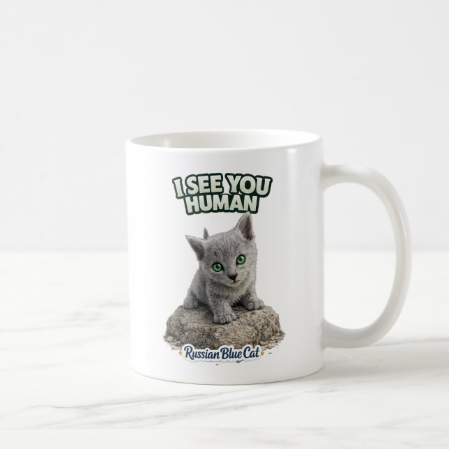 Russian Blue Cat Mug - I see you human (Right)