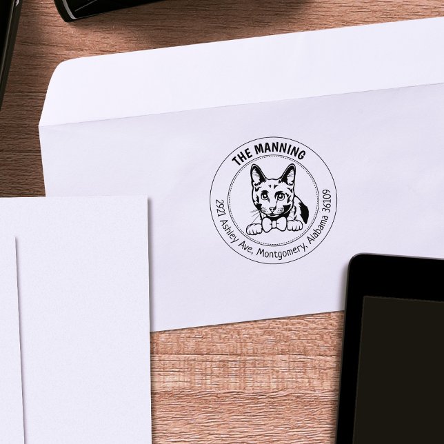 Russian Blue Cat Return Address  Rubber Stamp (Creator Uploaded)