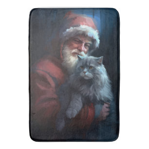 Russian Blue Cat Santa Claus Festive Christmas Bath Mat