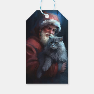 Russian Blue Cat Santa Claus Festive Christmas Gift Tags