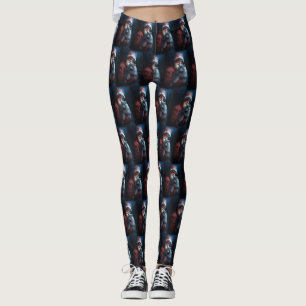 Russian Blue Cat Santa Claus Festive Christmas Leggings