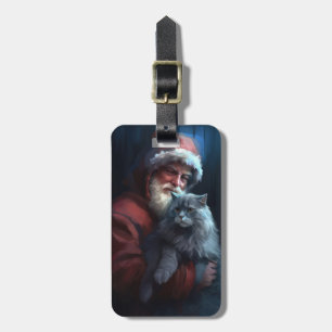Russian Blue Cat Santa Claus Festive Christmas Luggage Tag