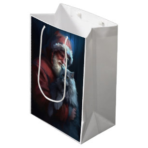 Russian Blue Cat Santa Claus Festive Christmas Medium Gift Bag